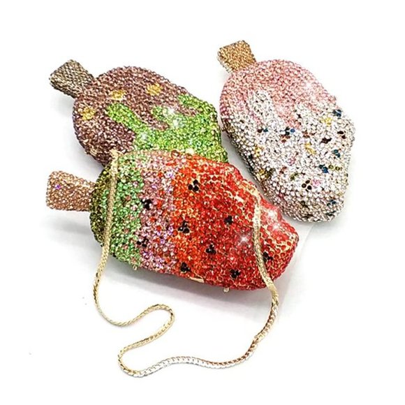 Sparkling Bling Swarovski Crystal Rhinestone Ice Cream Bag Popsicle Clut… - Picture 7 of 17